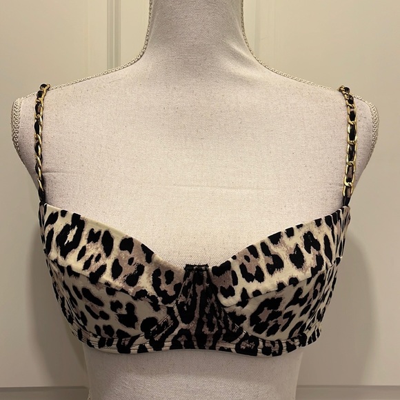 Juicy Couture Animal Print Bikini Top with Gold Chain Shoulder Straps